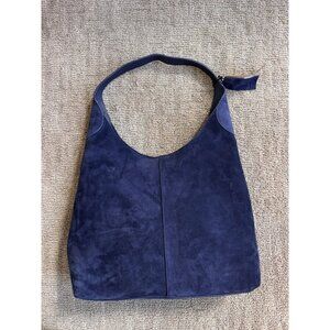 NWT Margot New York Suede Leather Large Hobo Shoulder Bag Navy Blue Viral